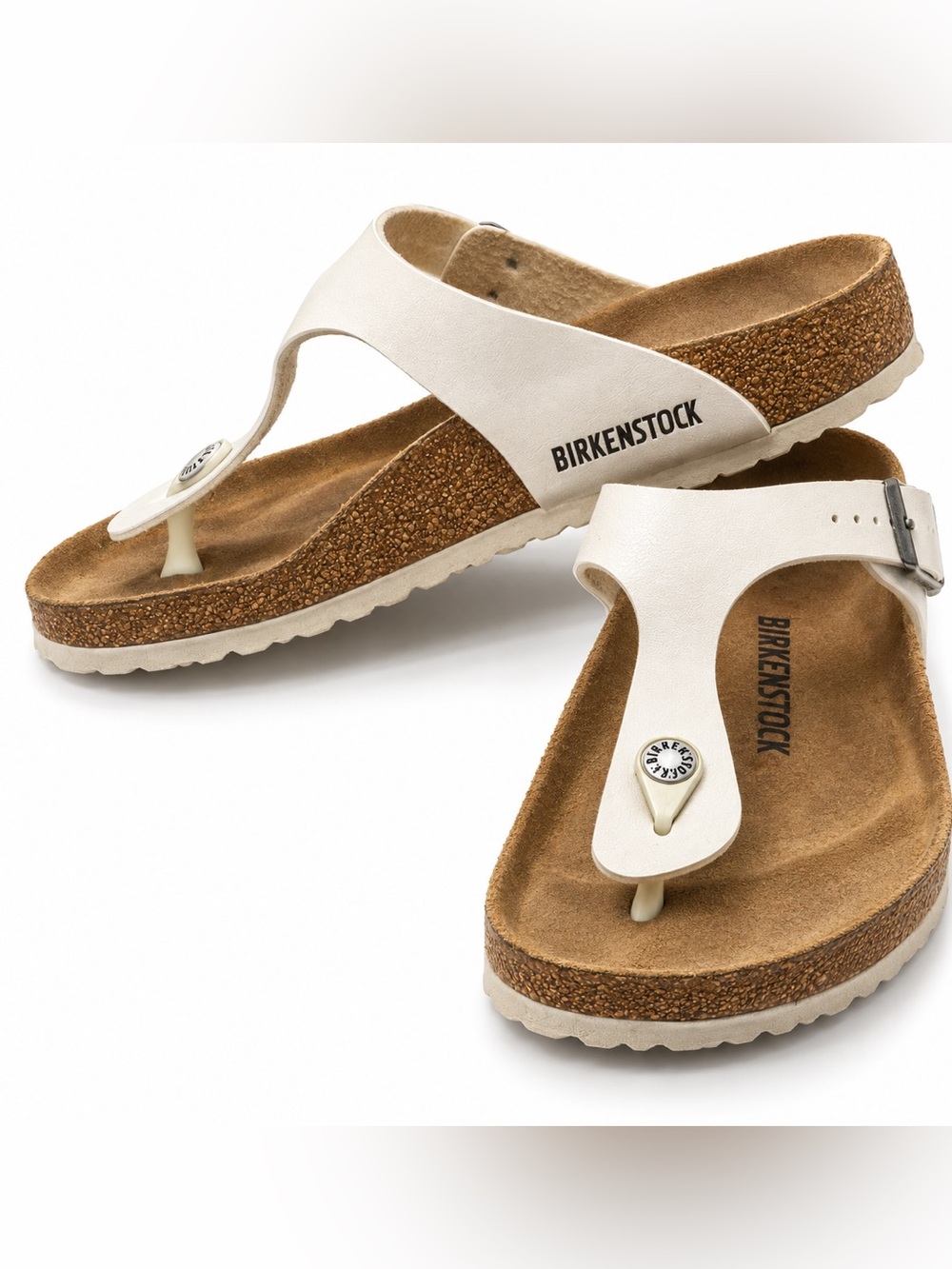 Birkenstock Women’s White Gizeh Thong Sandals with Cork Footbed